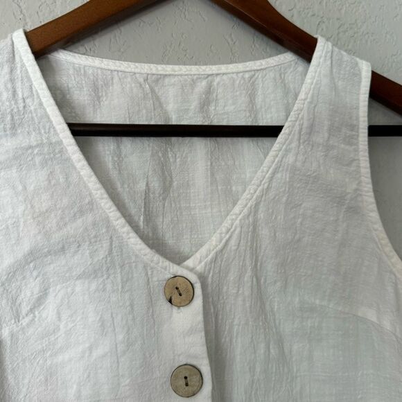 Women's White Button Front Breezy Tank Top - Picture 3 of 12